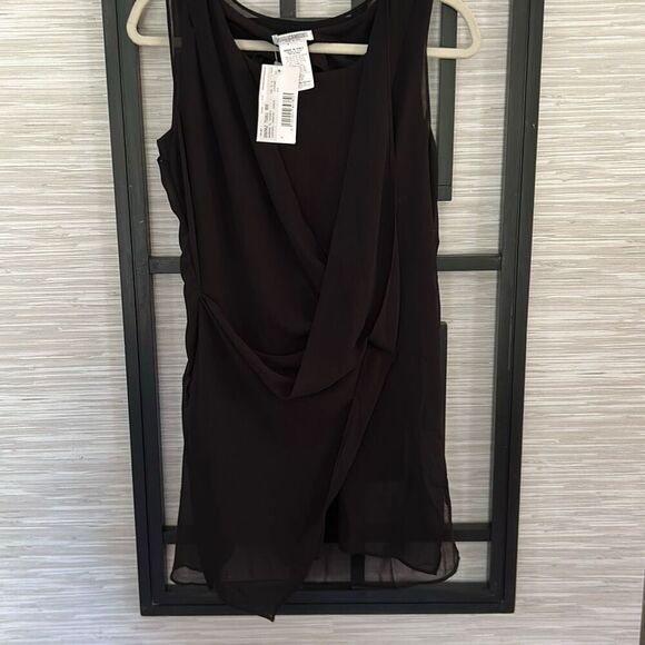 NWT Naracamicie black stretch blouse with layered chiffon front size S - Picture 1 of 8